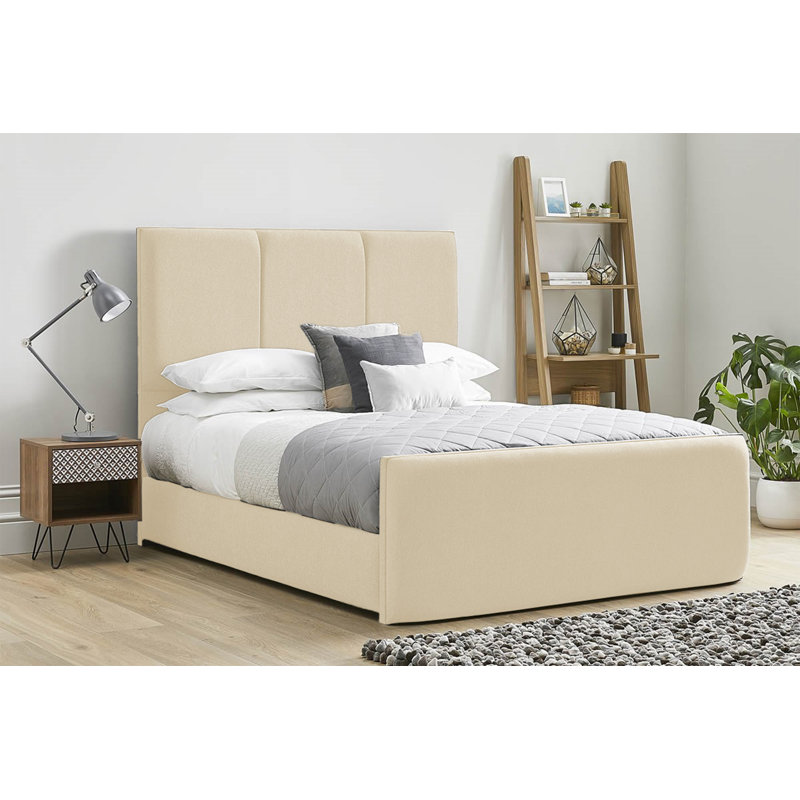 Ledley Kailua Upholstered Bed Frame - Plush Velvet with Headboard and Sprung Slats, Cream, Single (3')