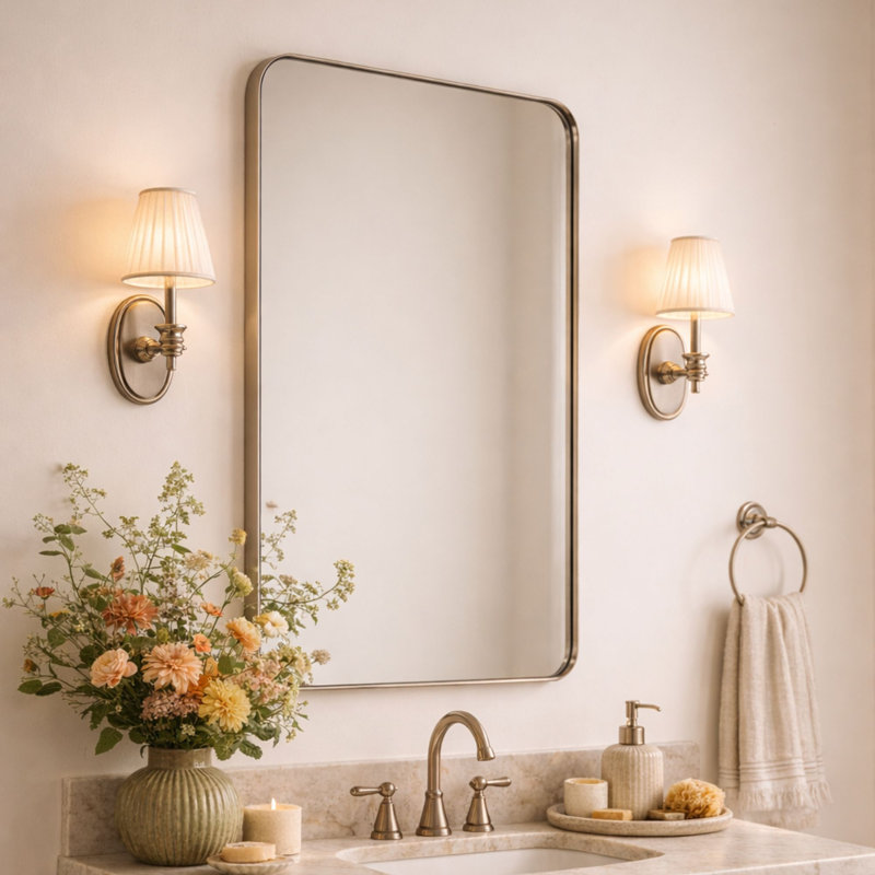 Miroirs de salle de bain Kengston, Nickel brossé, 40 po x 24 po