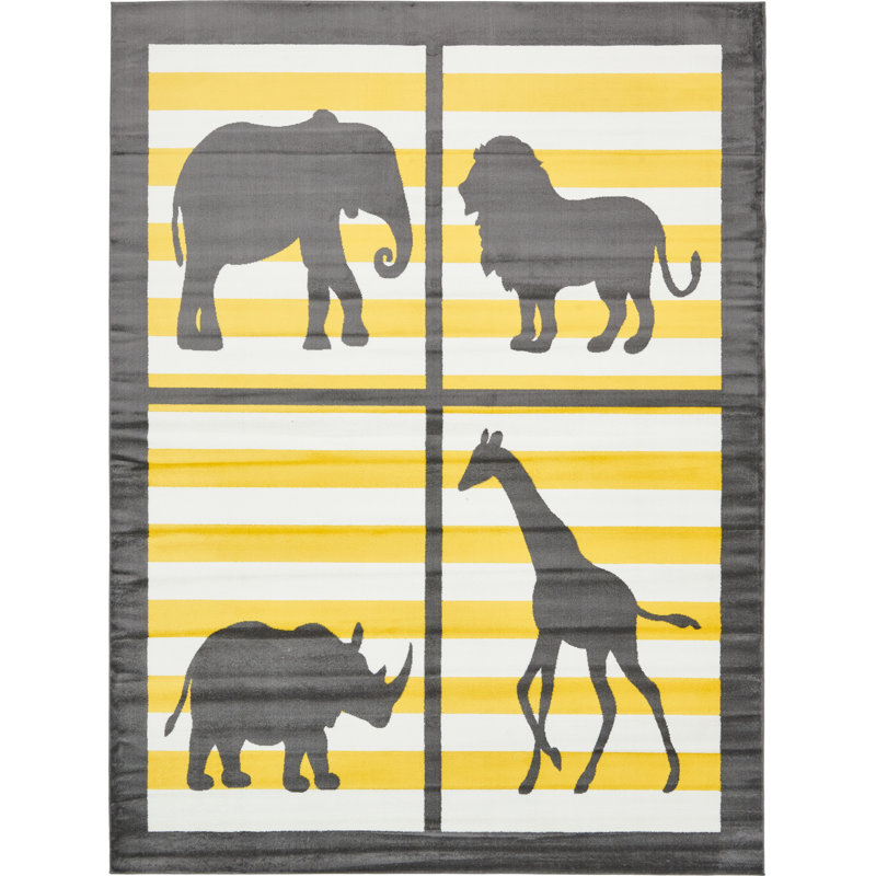 Tapis ivoire / jaune citron / gris foncé Abagail, Rectangle 8 pi x 10 pi
