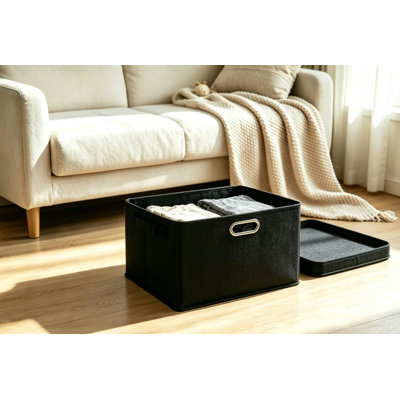 Boîte de rangement pliable en tissu de lin avec couvercle, organisateur de maison pliable pour jouets, vêtements et garde-robe