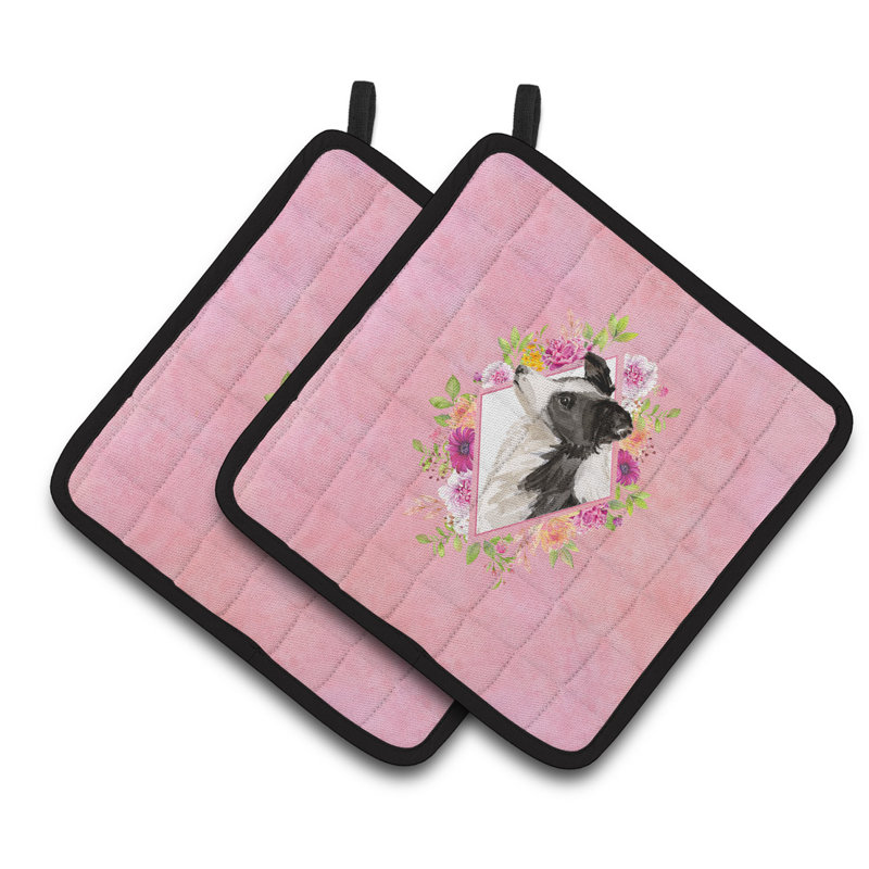 Caroline's Treasures Polyester Potholder Set, Pink, Border Collie