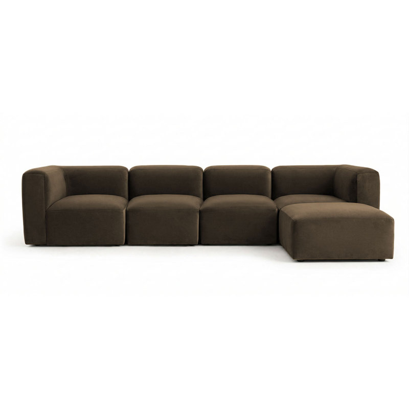 Canapé modulaire en L surdimensionné en velours avec méridienne réversible Modular Performance, Velours chocolat