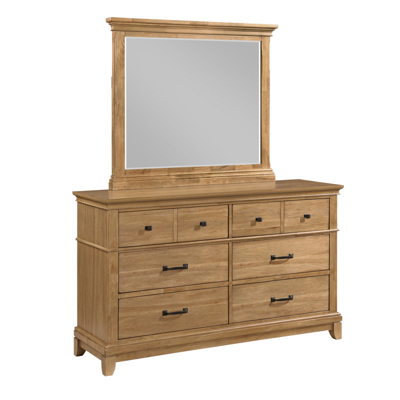 Esterel Wood 6-Drawer Dresser With Mirror, Honey Brown