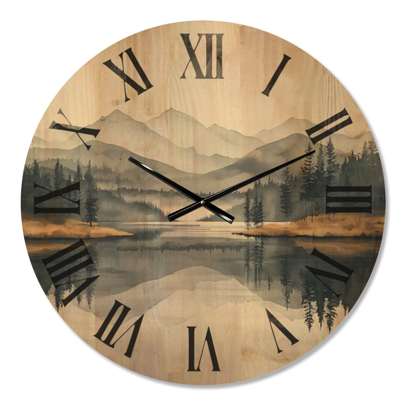 Horloge murale surdimensionnée en bois à imprimé lac - La vallée de la tranquillité des Lakeside II, Médium