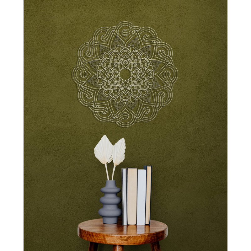 Décoration murale abstraite mandala en métal, décoration florale créative en métal, H 18 po x l 18 po x P 0,5 po, Argenté mat