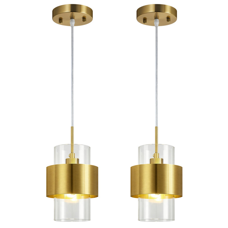 Luminaire suspendu moderne doré avec abat-jour en verre pour îlot de cuisine salon / salle à manger (paquet de 2), Brass