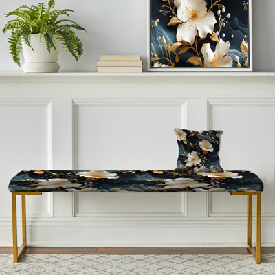 Banc floral rembourré or