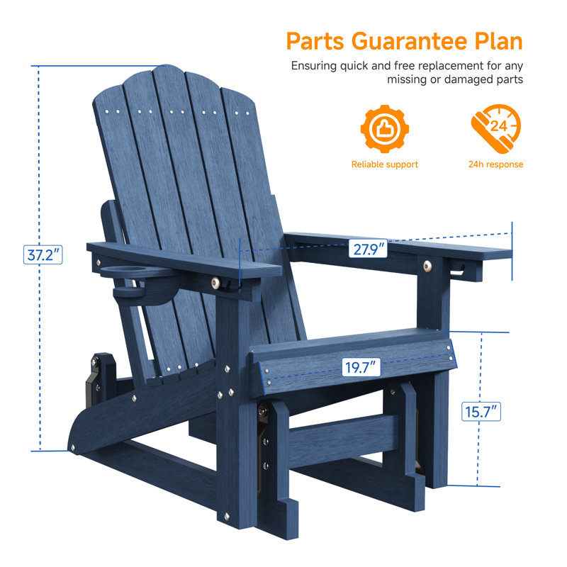 Set of 4 HDPE Adirondack Glider Chairs, 3-Position Adjustable All-Weather Outdoor Chairs for Patio Deck Backyard, Navy