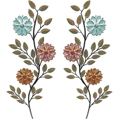 2 pièces de feuilles de fleurs en métal, art mural, printemps, décoration murale, 15,75 pouces, branche rustique, feuille, fer forgé, art décoratif