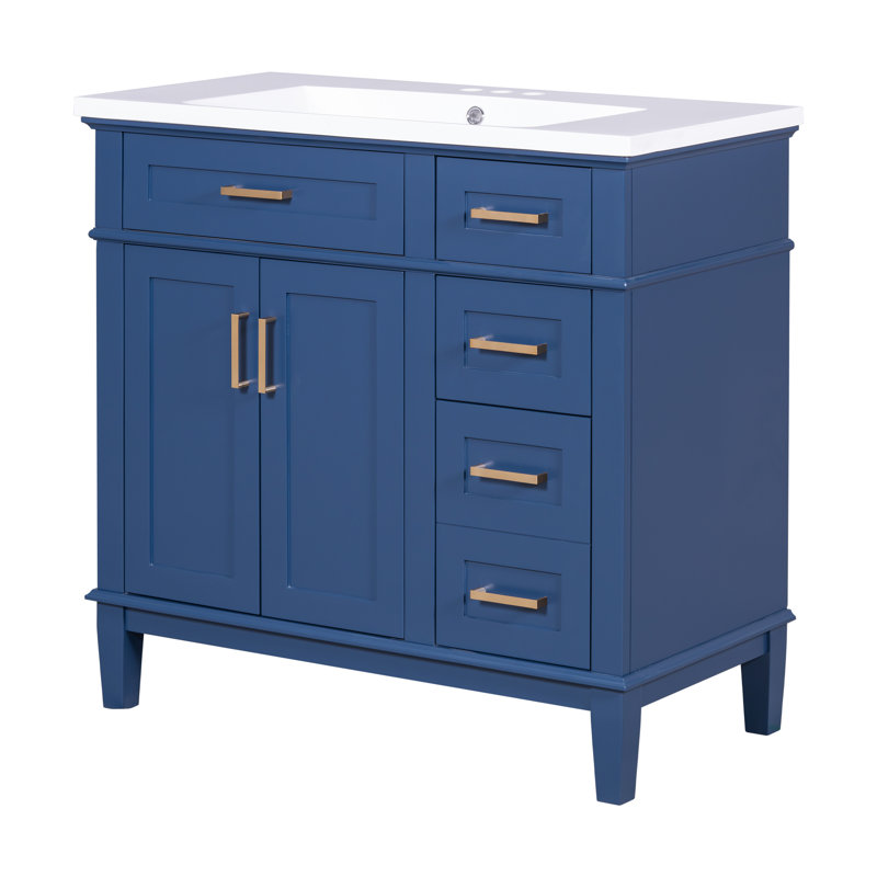Meuble-lavabo 36 po avec comptoir en céramique, Bleu
