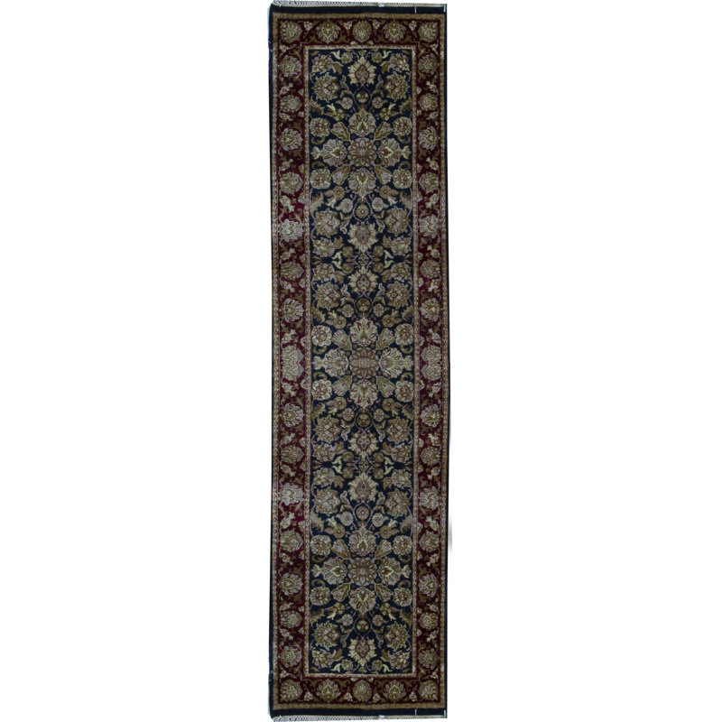 Tapis de couloir noir et rouge de haute qualité noué à la main