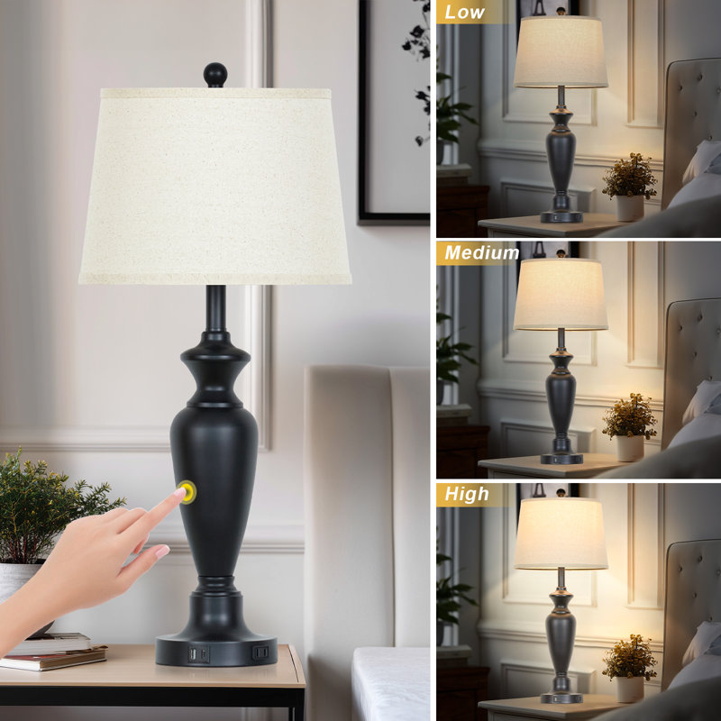 30” Black Touch Control Table Lamps With USB & Type-c Ports, Led Bulb Included, Black