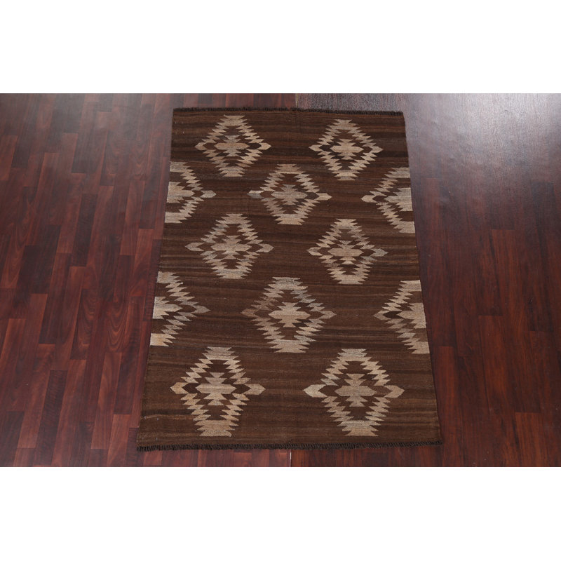 Tapis brun à motif géométrique kilim 5 x 6
