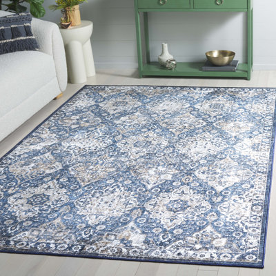 Wilmary Orlando Felt/Velvet/Laminated Film Machine Washable Southwestern Rug in Blue/Beige