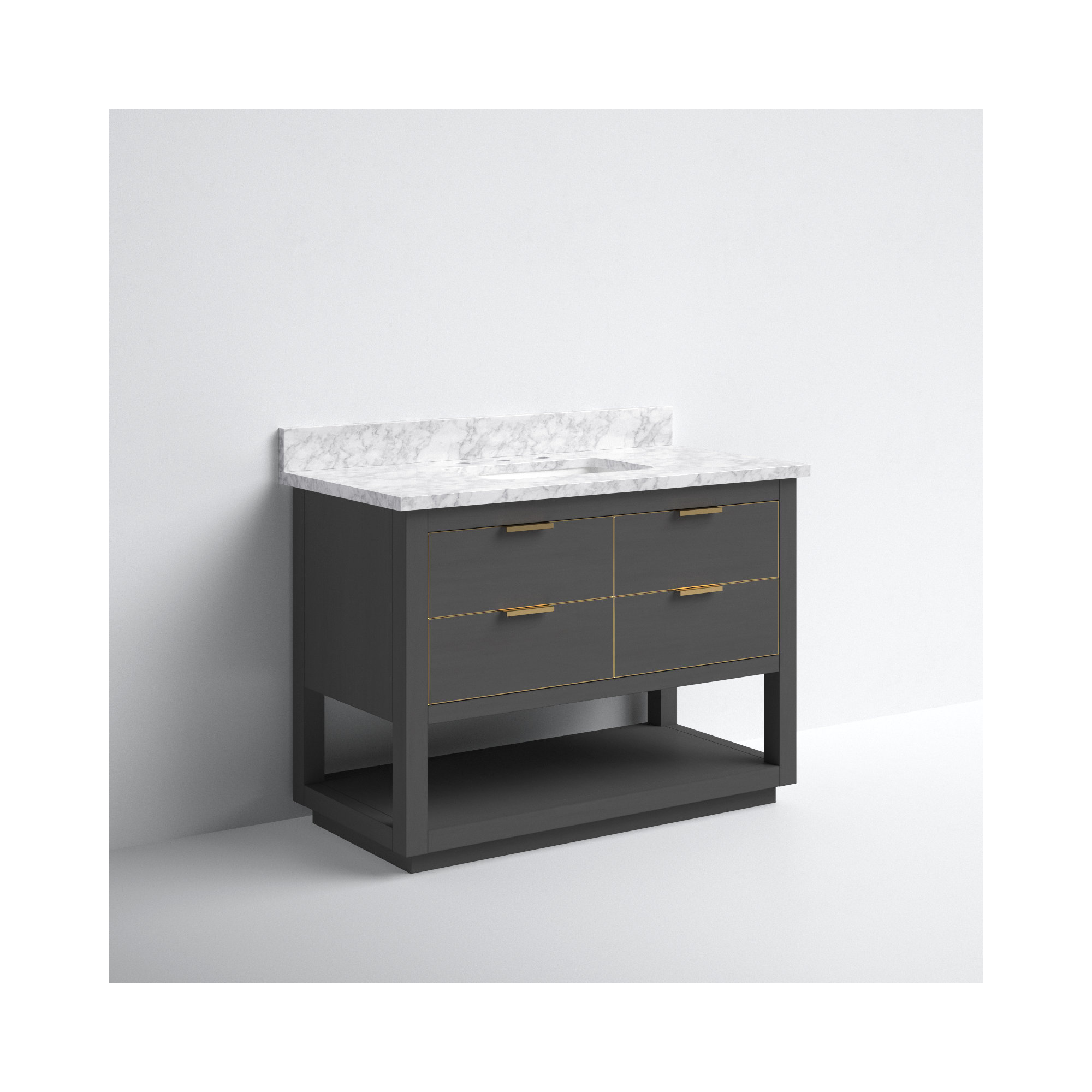 Allie 42" Single Bathroom Vanity Set, Carrera White Marble/Gold, Twilight Gray, 42"W