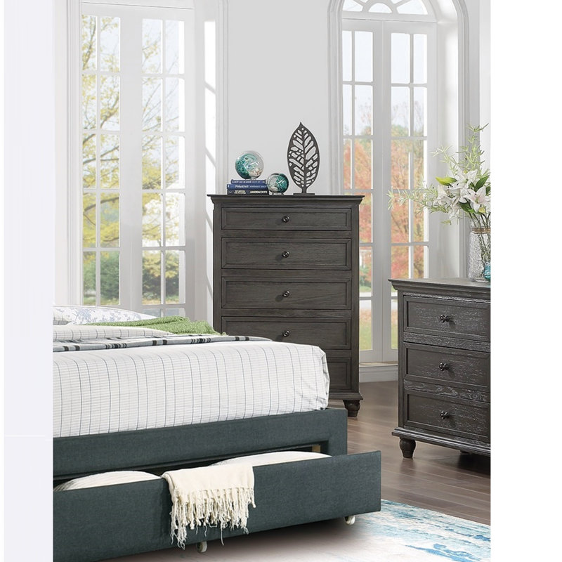 Commode 5 tiroirs en bois gris foncé antique
