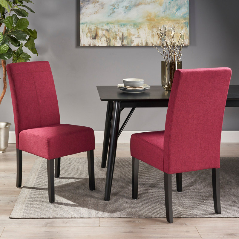 Olin Contemporary Upholstered Fabric Dining Chairs with T-Stitch Detailing and Wooden Legs, Red