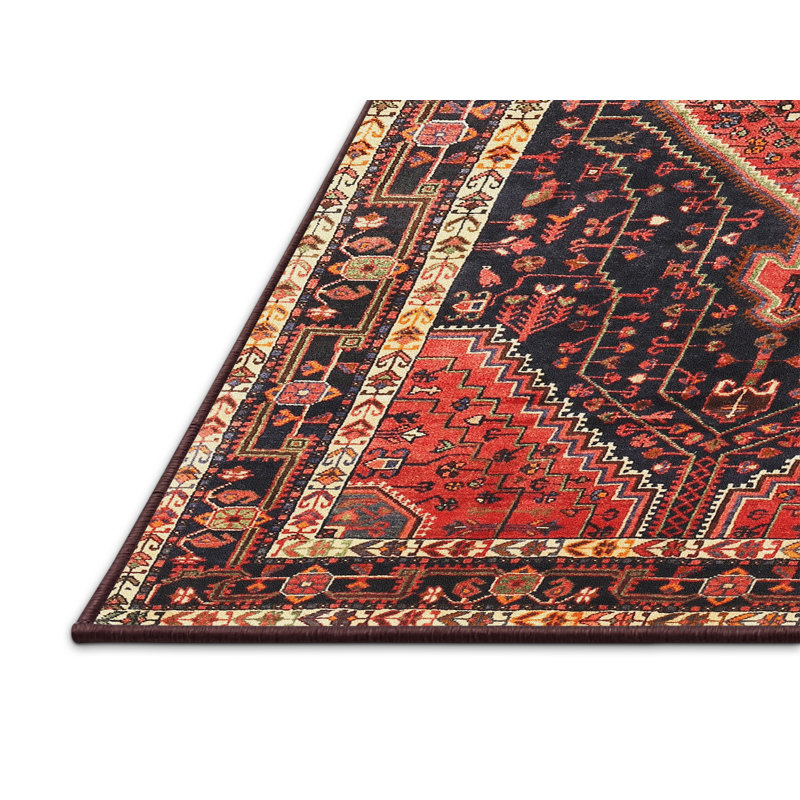 Tapis à motif oriental rouge / brun, Rectangle 5 pi x 7 pi