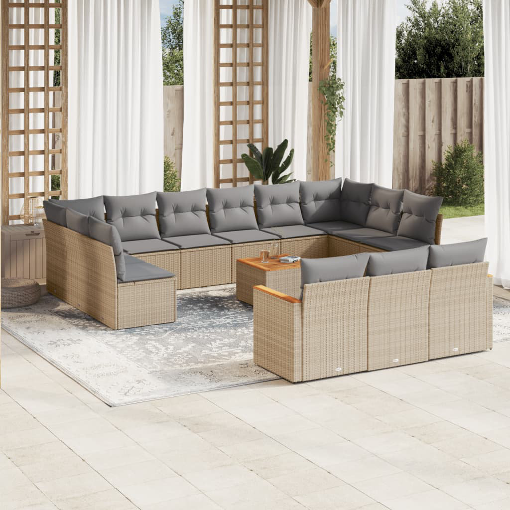 14-Tlg. Garten-Sofagarnitur Mit Kissen Beige Poly Rattan