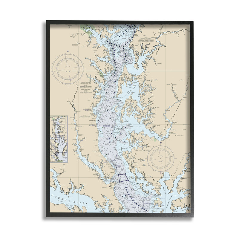 Carte du littoral de la baie de Chesapeake, rivière Potomac, bleu par Daphne Polselli - impression, H 20 po x l 16 po