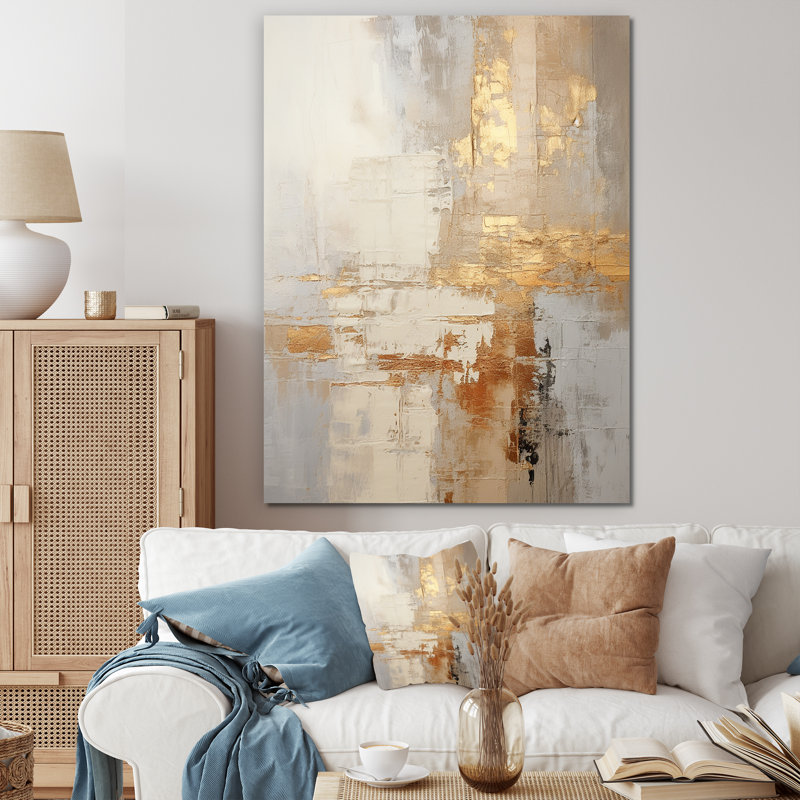 Or et blanc abstrait divisé - formes abstraites, impression sur toile, Toile tendue, H 20 po x l 12 po x P 1 po