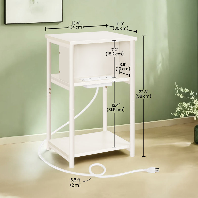 Table d'appoint avec station de charge, Blanc, crème