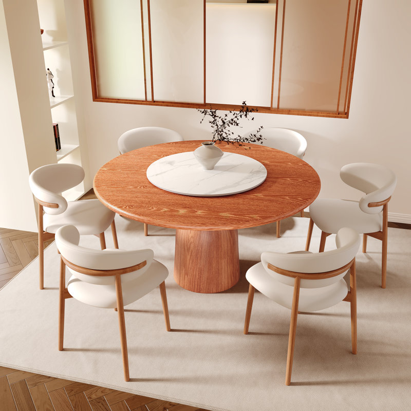7 pièces rondes en bois massif avec paresseux Susan pour 6, H 53,15 po x L 53,15 po x l 29,52 po