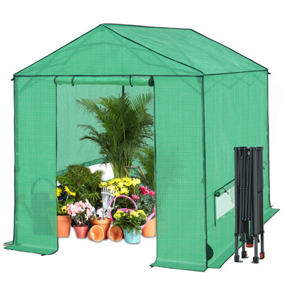 8 x 8 Heavy-duty Walk-in Hobby Greenhouse with Zippered Doors, Mesh Windows