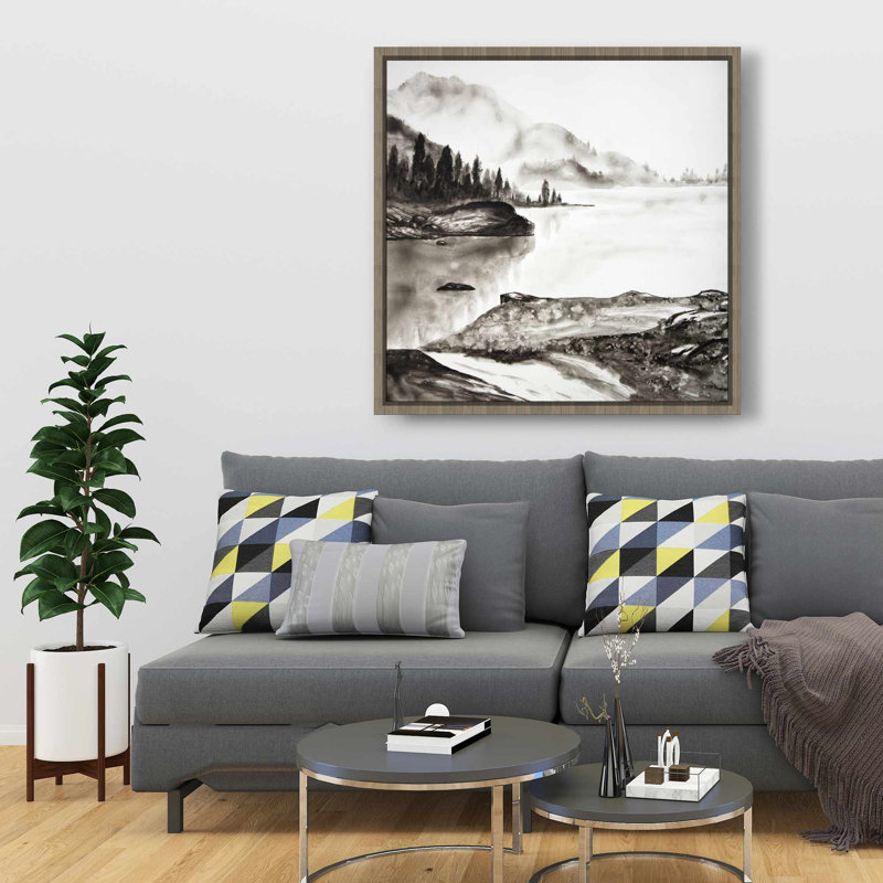 Paysage paisible - Toile avec cadre noir et blanc