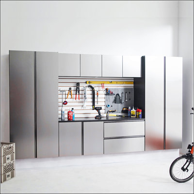Nova Series 128 In. W X 72 In. H X 20 In. D Metallic Grey Garage Cabinet Set A (7-Piece) With Soft Closing Mechanism And Wall Mounting Design