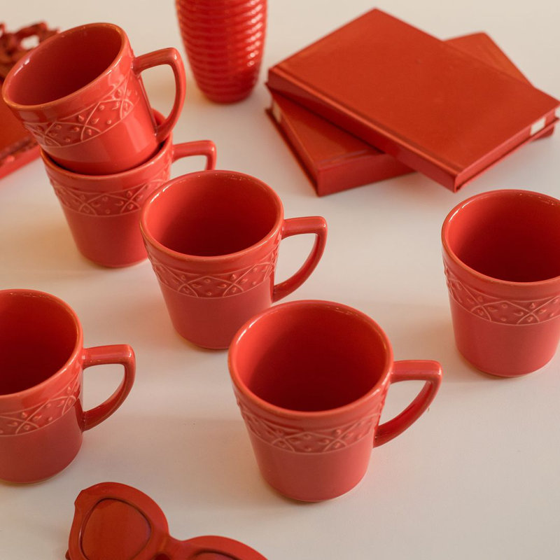 Mendi Earthenware Coffee Mug, Coral