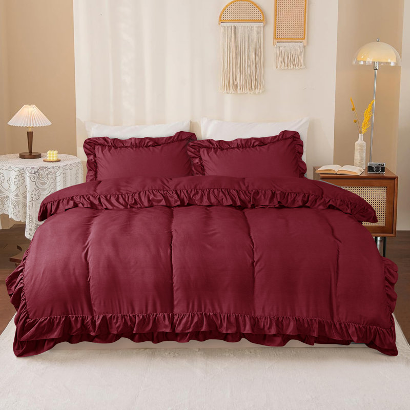 Amiela Microfiber Solid Colour Duvet Cover with Pillowcases Included, Red, Super King + 2 Standard Pillowcases