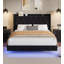 Cadre de lit double avec lumières DEL, cadre de lit flottant en bois moderne avec rangement, tête de lit tapissier en velours à oreilles, noir-358401697-358401696