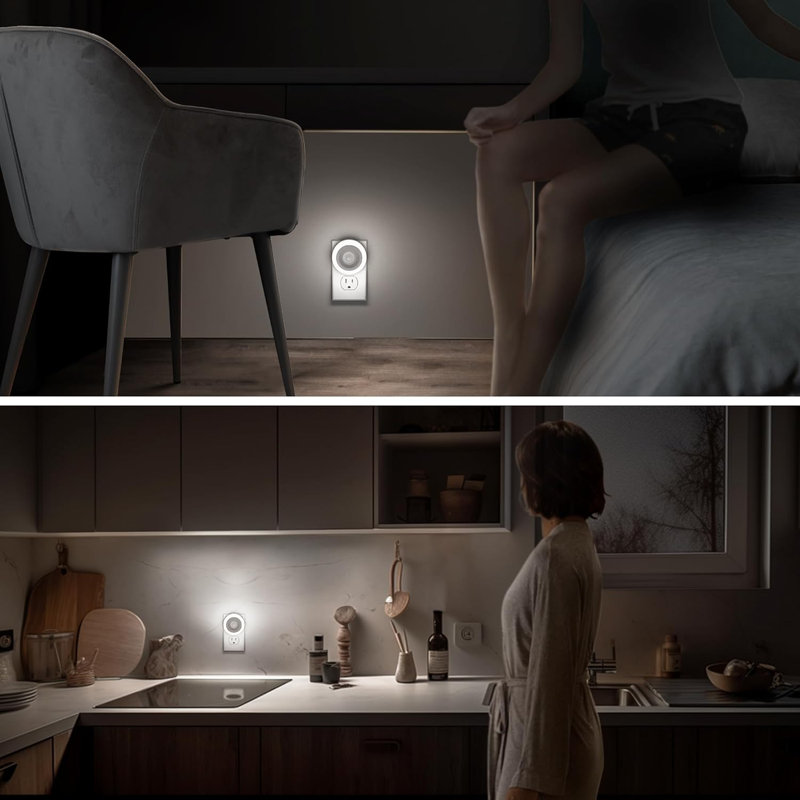 Vintage Dimming Plug-In Night Light With Light Sensor, 3000K Warm White, Sliding Dimmer
