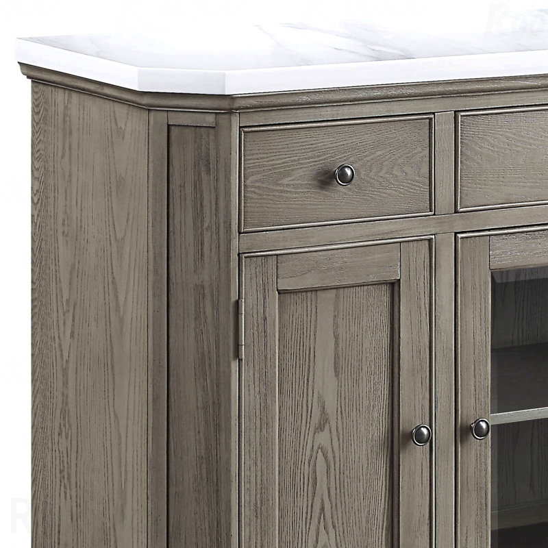 Marble Top & Weathered Oak Finish Server
