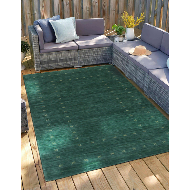Tapis vert en laine fait à la main Kristilyn, Rectangle 2 pi x 4 pi