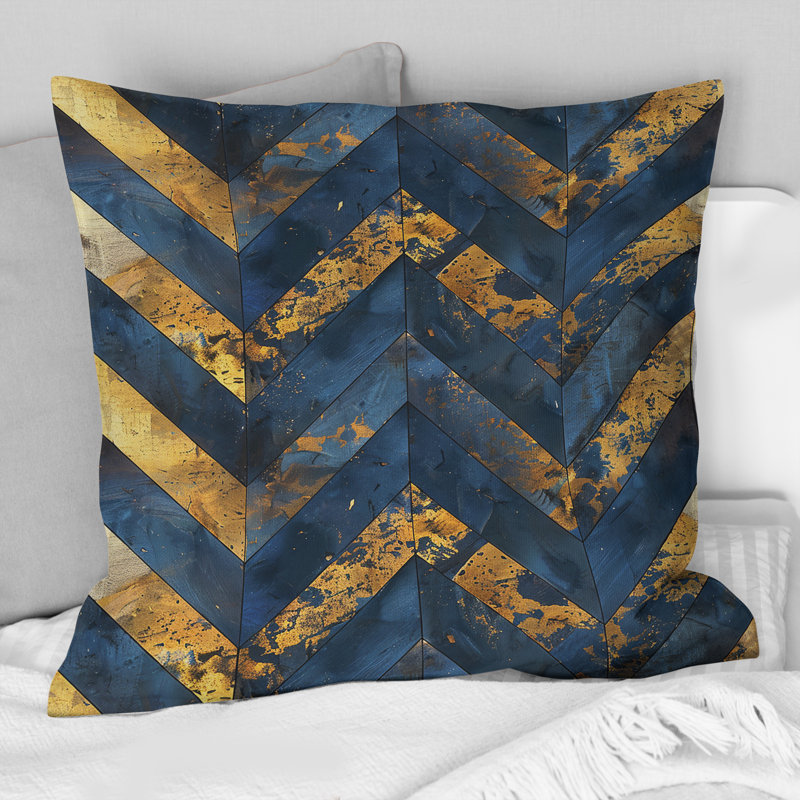 Blue Gold Chevron Chevron Glamour I - Transitional Throw Pillow, 18"H x 18"W