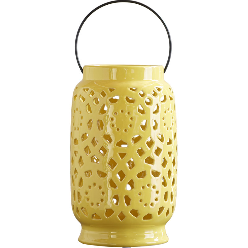 Lanterne de table en céramique Alica, Moutarde, H 9,5 po x l 5,7 po x P 5,7 po