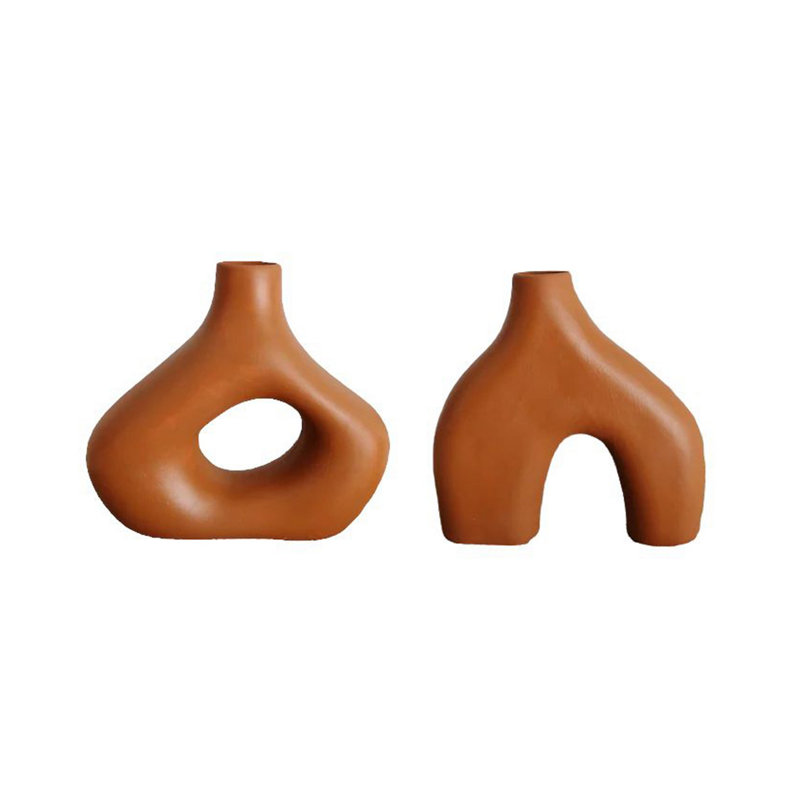 Coye Ceramic Table Vase, 19cm H x 15cm W x 4cm D, Tan