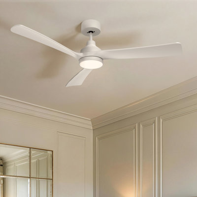 52" Modern Ceiling Fan with Light & Remote, High-Airflow 6-Speed Timer Dimmable Memory LED Silent DC Motor White Ceiling Fan with 5"&10" Downrods for Living Room & Bedroom