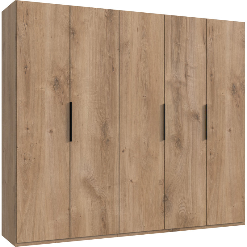 Guardino 5 Door Wardrobe, 216cm H x 250cm W x 58cm D, Plank Oak