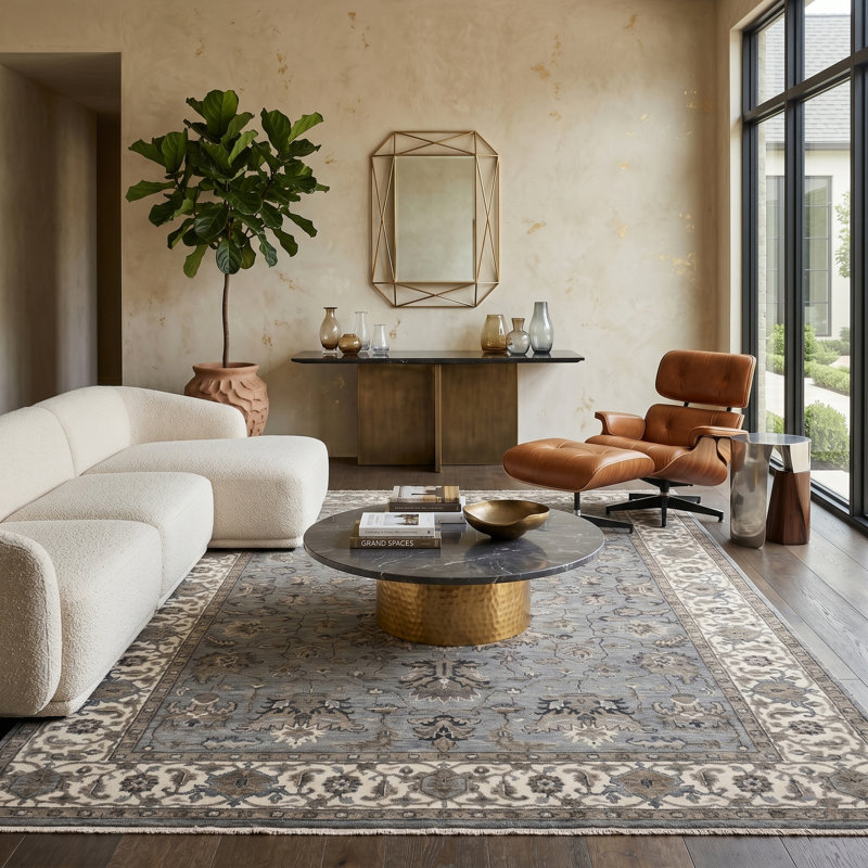Tapis gris / beige en laine noué à la main Missoula, Rectangle 8 pi x 10 pi