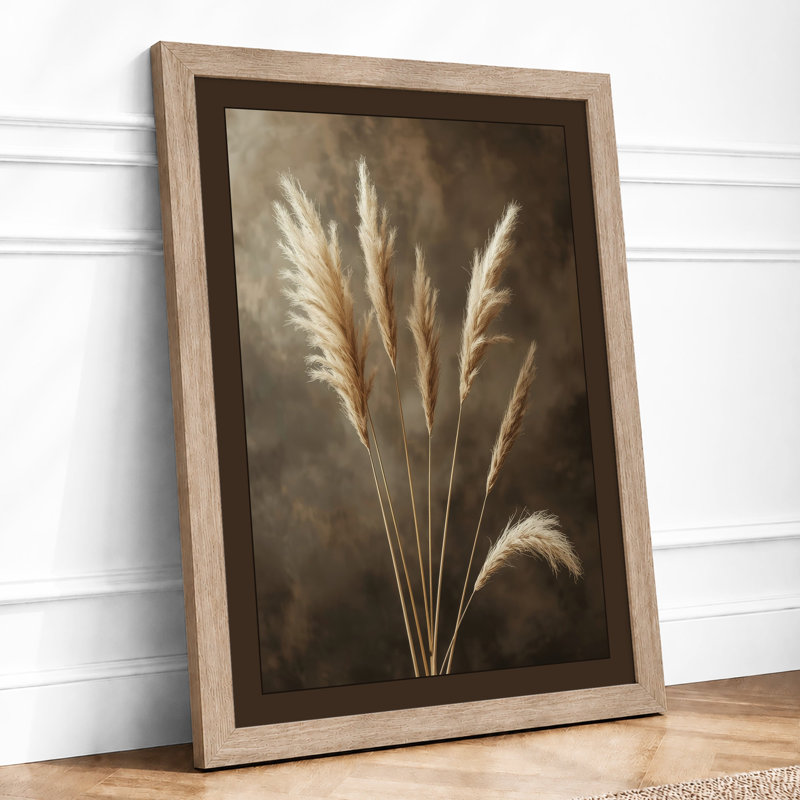Dried Grasses Contemplation Botanical - Framed Print, A1 - 84.1 x 59.4 cm, Oak