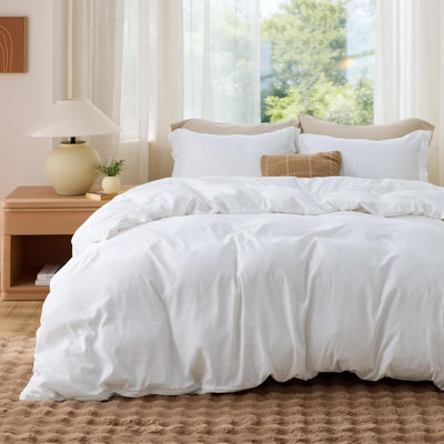 Housse de couette blanche pour lit de grande taille - ensemble de literie double brossé doux pour enfants et adultes (ensemble de 3)