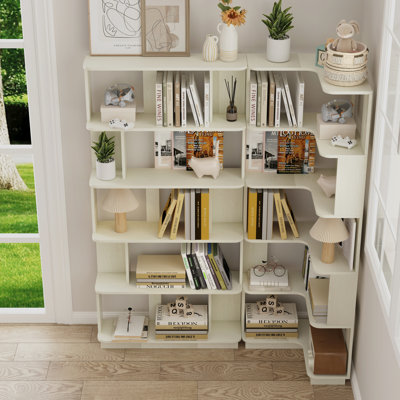 Ensemble de 2 bibliothèques combinées pour économiser de l'espace 55cm plus 80cm de longueur couleur chêne blanc et 4 autres couleurs pour l'option, 2 bibliothèques de groupe en forme de L x 1 + bibliothèque en forme de I x 1