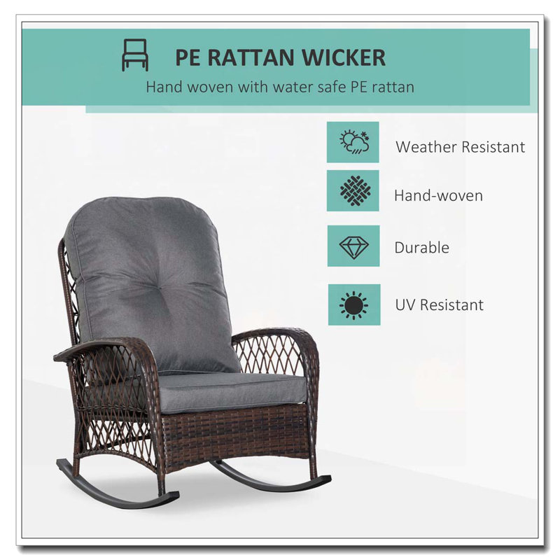 Chaise berçante d'extérieur en osier et rotin, Gris