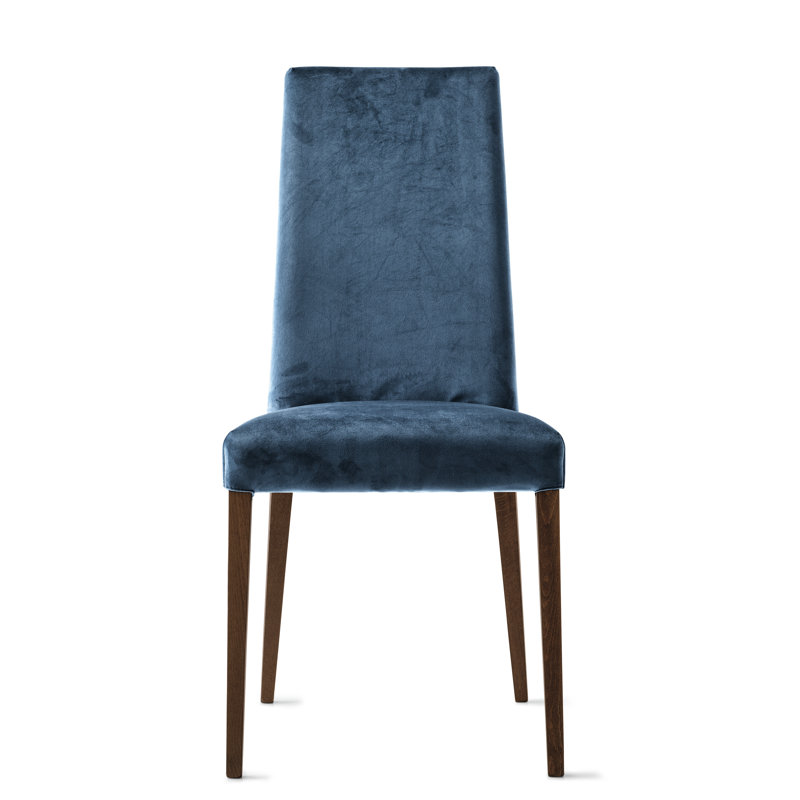 Chaise méditerranéenne rembourrée avec pieds en bois, Bleu océan, Fumée