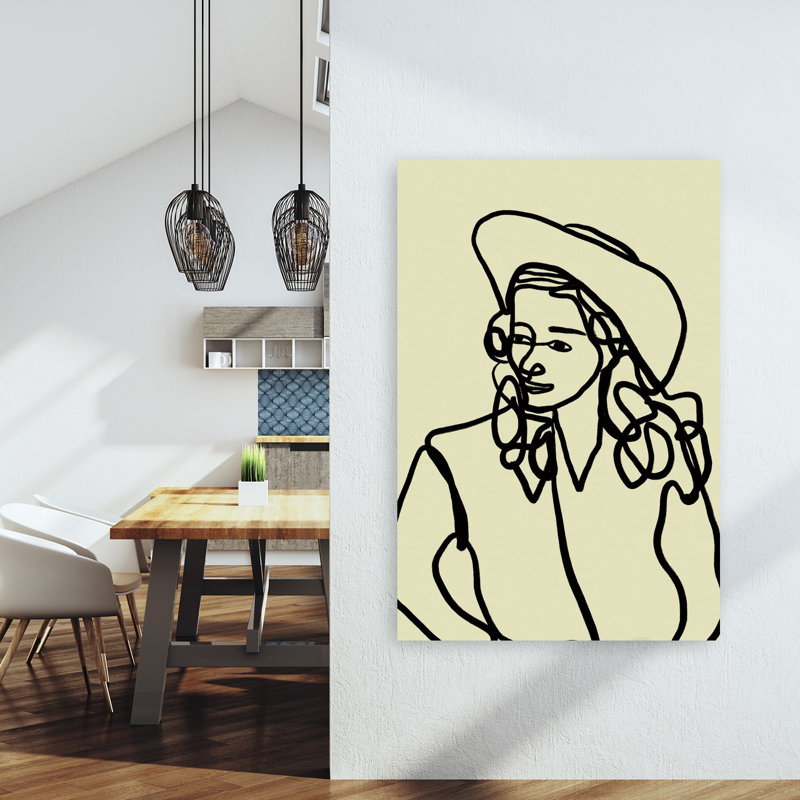 Modern Cowgirl Line Elegant Minimalist Modern Portrait Wall Art Print 1 Piece Wrapped Canvas Wall Art, 152.4cm H x 101.6cm W