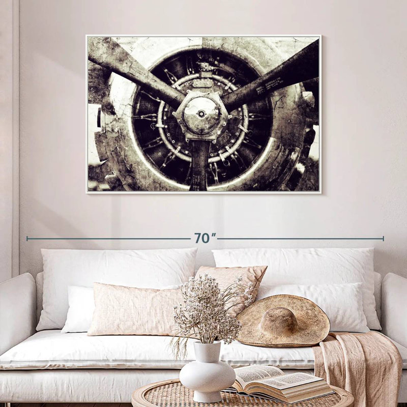 Hélice d'avion rétro, 46 po x 31 po, Cadre flottant blanc