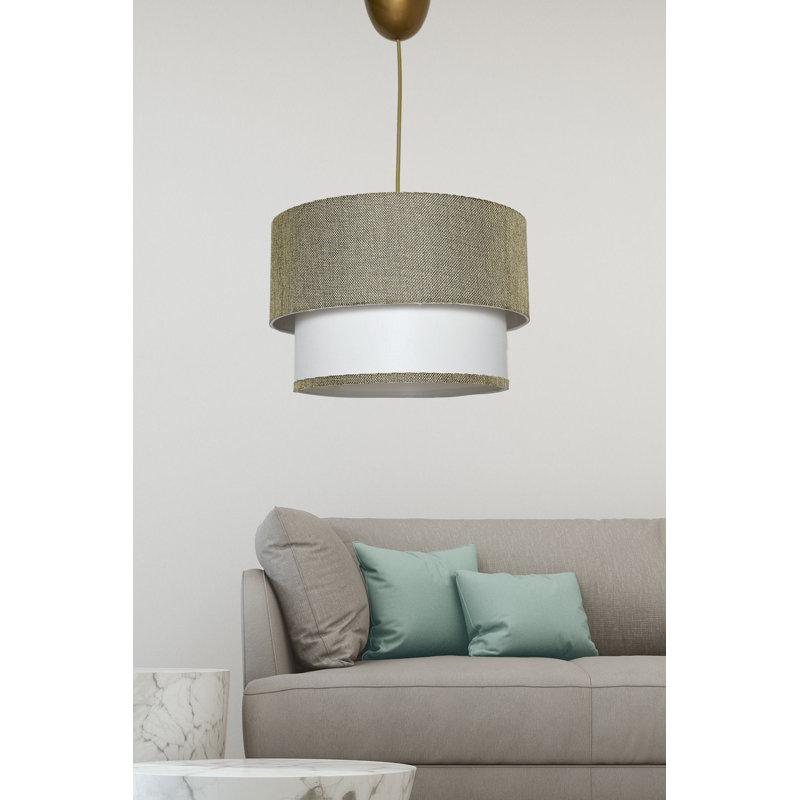 Luminaire suspendu cylindrique à 1 lumière Otoe, Or, Vert/blanc